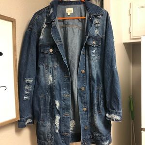 Long oversized destroyed denim jacket